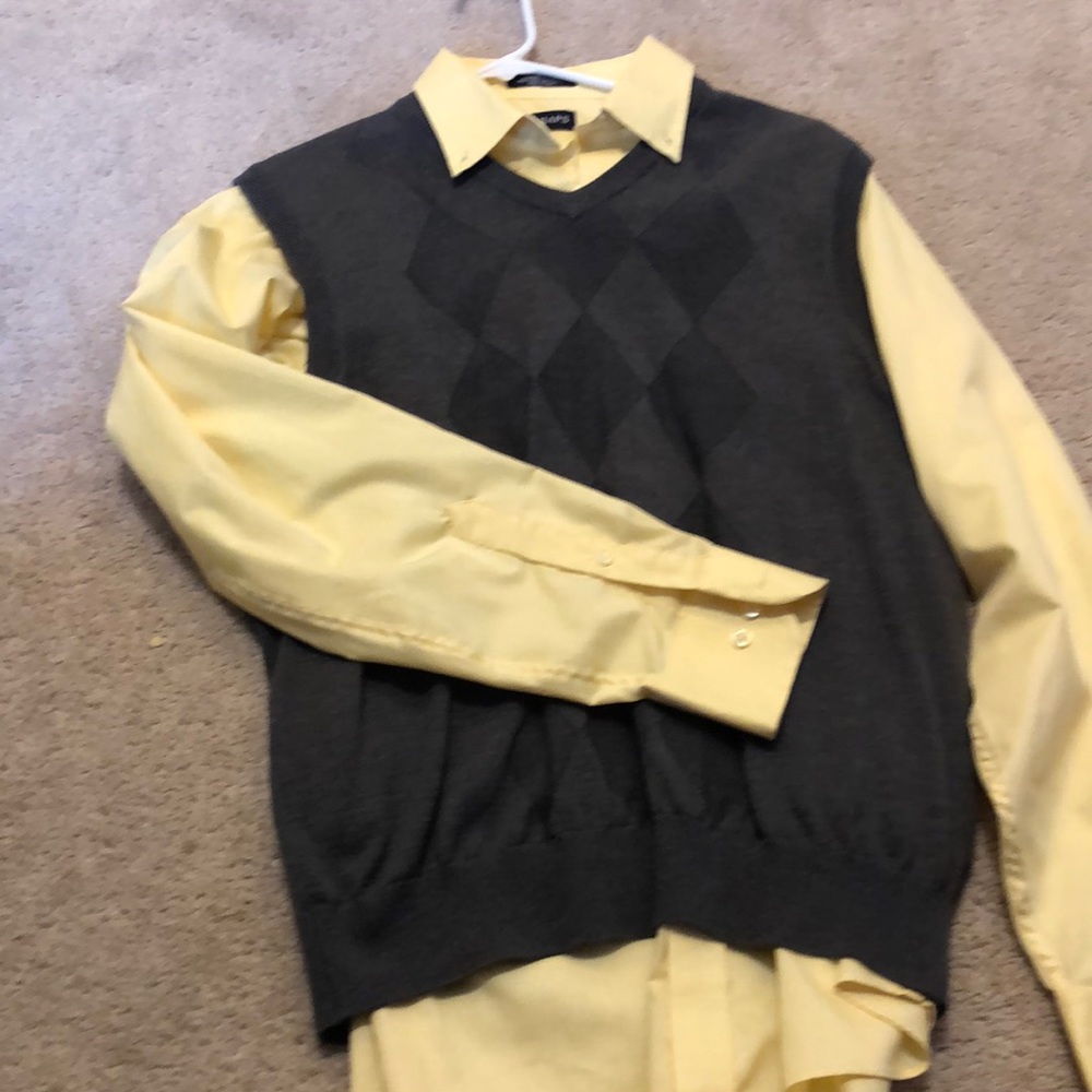 Dress shirt with sweater yellow and gray